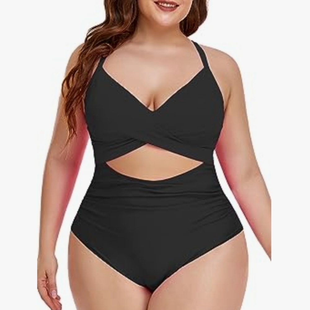Eomenie Women's One Piece Swimsuits Tummy Control Cutout High Waisted black Sz L